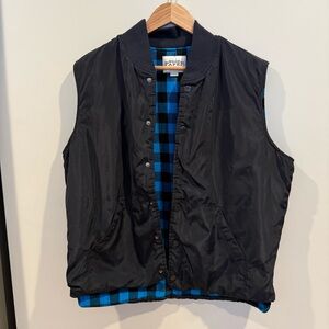 Wood Paper Company Snap-Front Vest Lightweight Reversible Plaid Black Mens Large